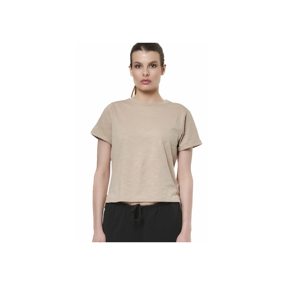 Γυναικείο T-Shirt Body Action Women's Slub Textured T-Shirt 051526-01 (Taupe Grey)
