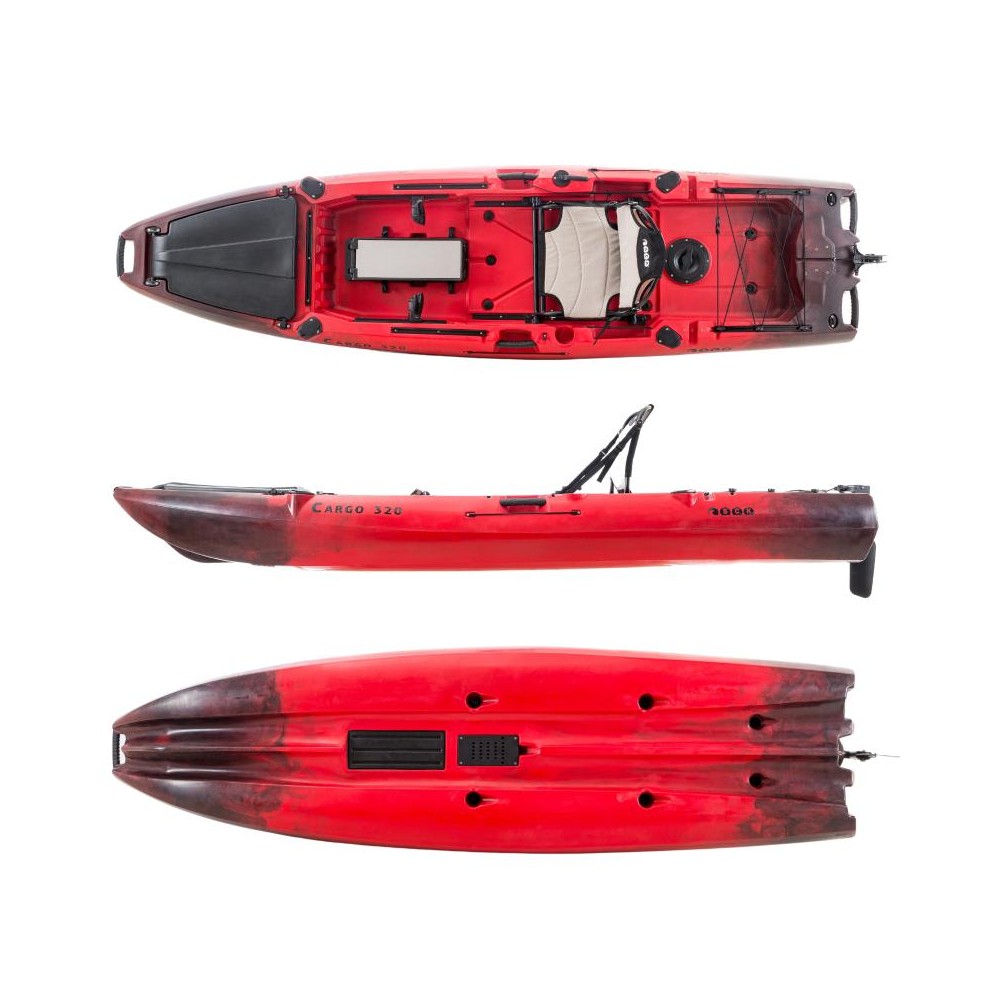 Μονοθέσιο Pedal Kayak Ready με Αλουμινίου Κάθισμα και Box Cargo 320 Μαύρο-Κόκκινο