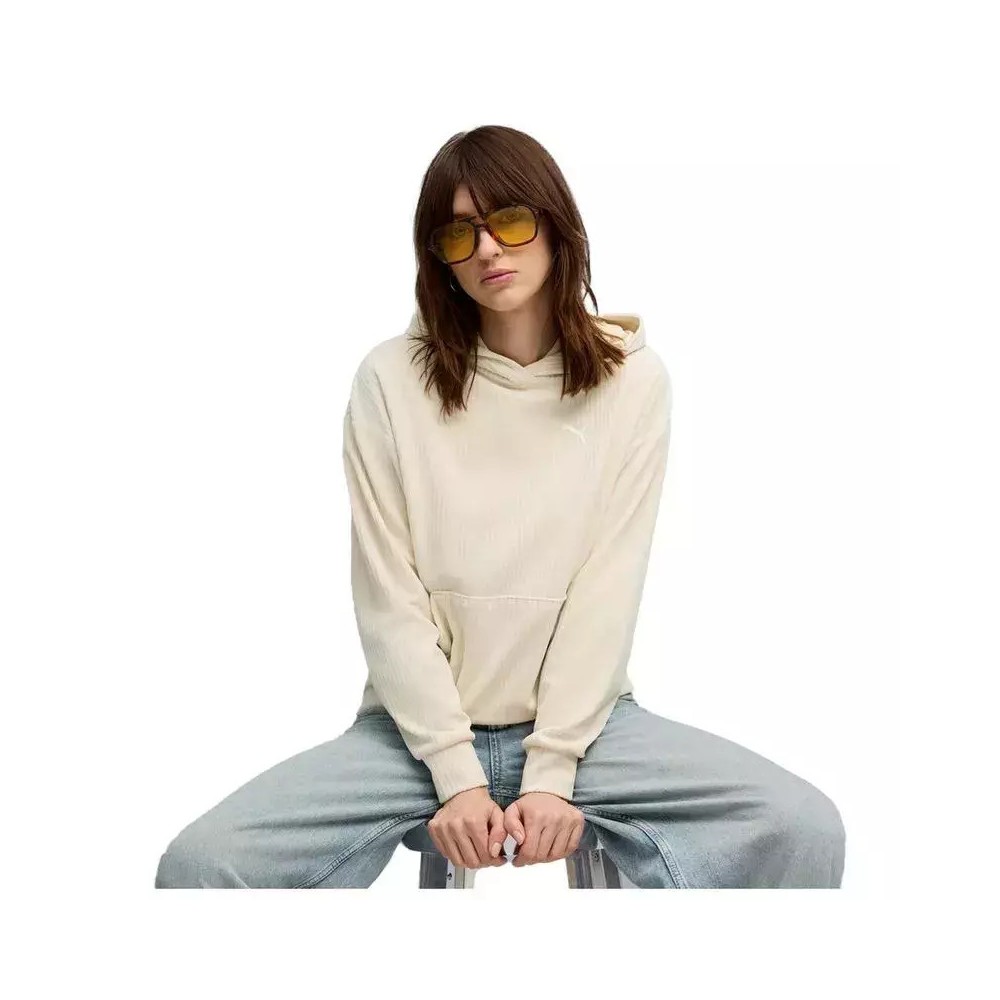 Γυναικείο Φούτερ Βελουτέ Puma Ess Elevated Comfort Velour Rib Hoodie 688107-87 Alpine Snow