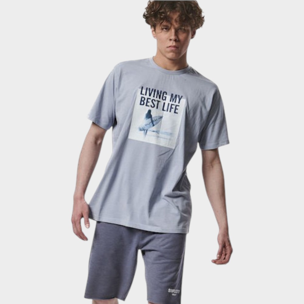 Ανδρικό T-Shirt Body Action Μen's Beach Lifestyle Graphic Tee 053431-04E Blue Blizzard