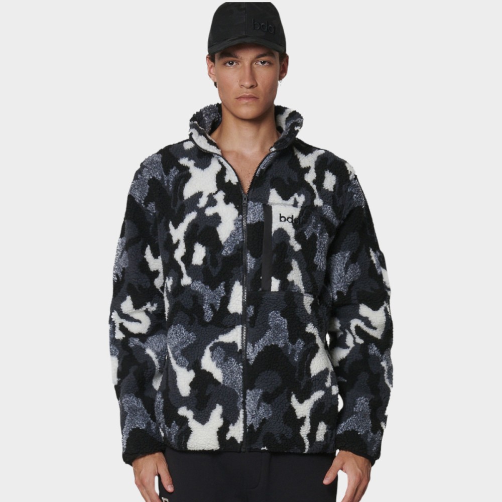 Ανδρική Ζακέτα Body Action Men's Printed Sherpa Fleece Jacket 073529-01 (Camo Black Grey)
