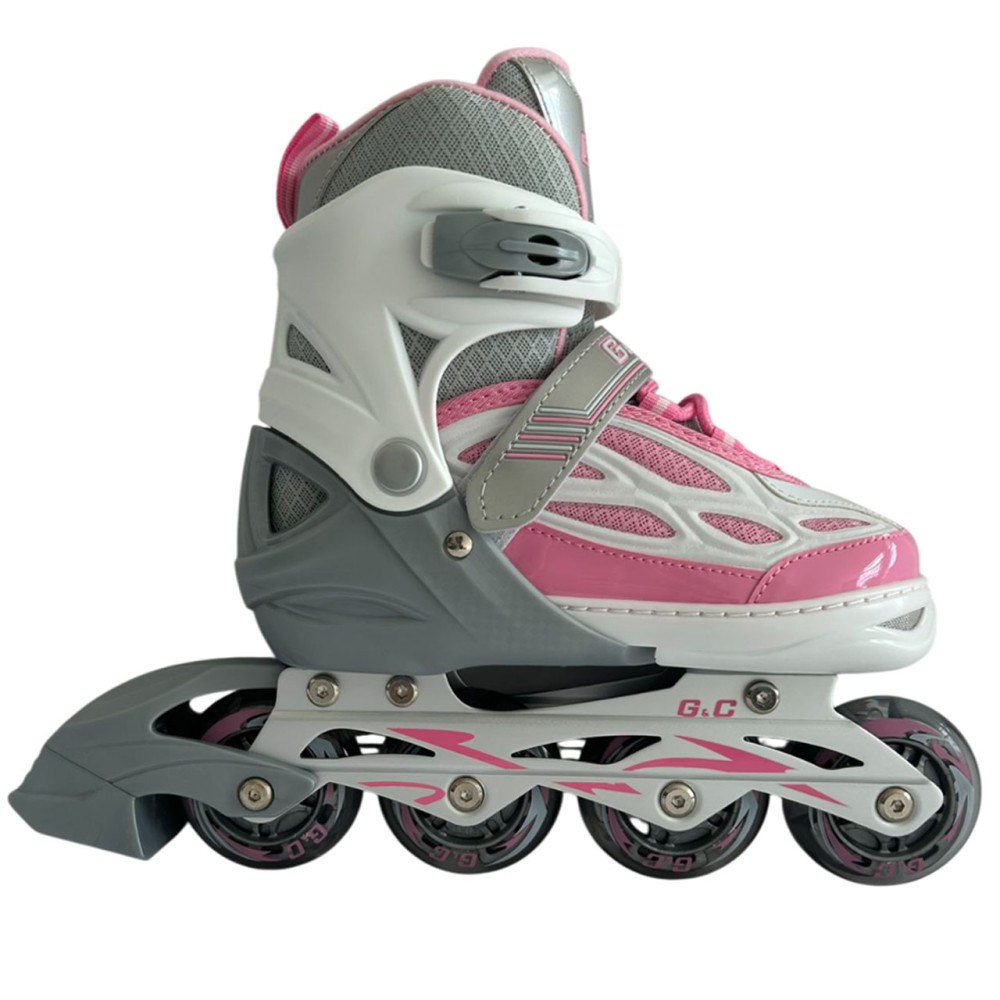 Αυξομειούμενα Πατίνια Roller G&C BW 188 Γκρί/Ρόζ με Led Τροχούς (Size 31-34)