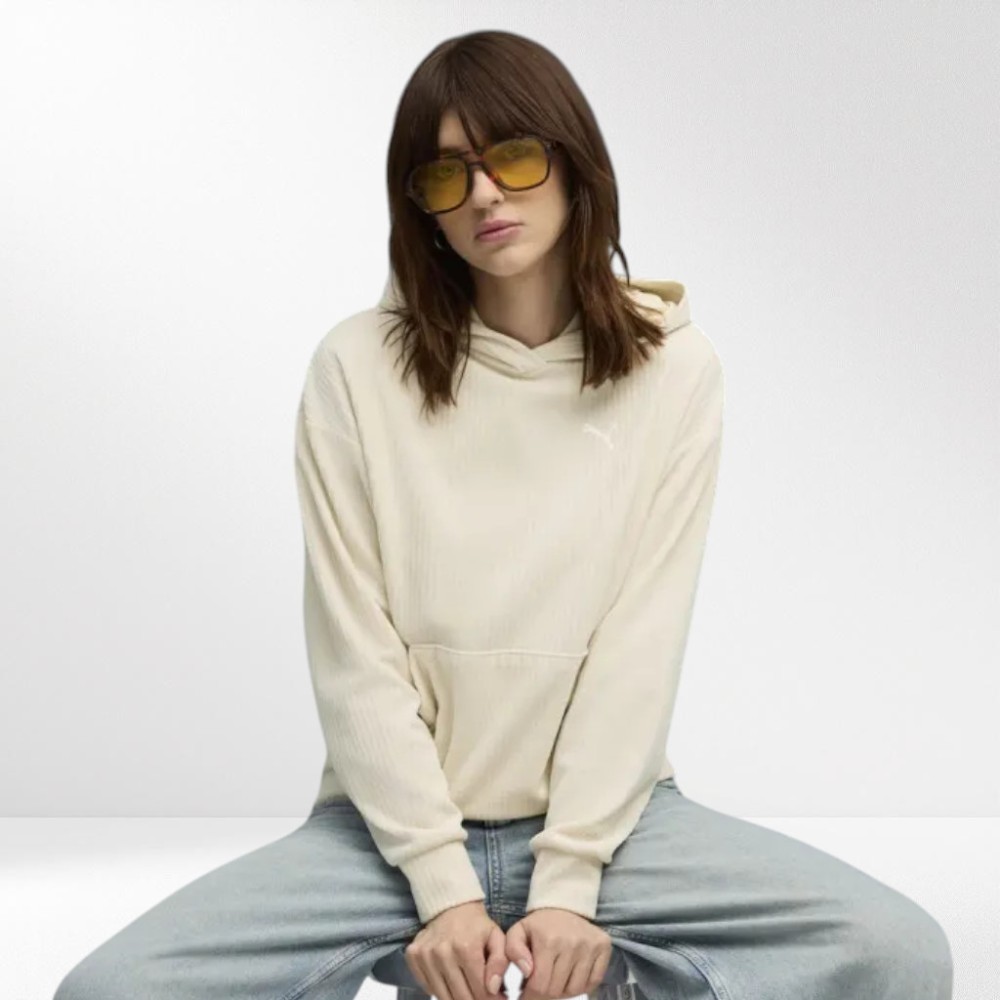 Γυναικείο Φούτερ Βελουτέ Puma Ess Elevated Comfort Velour Rib Hoodie 688107-87 Alpine Snow