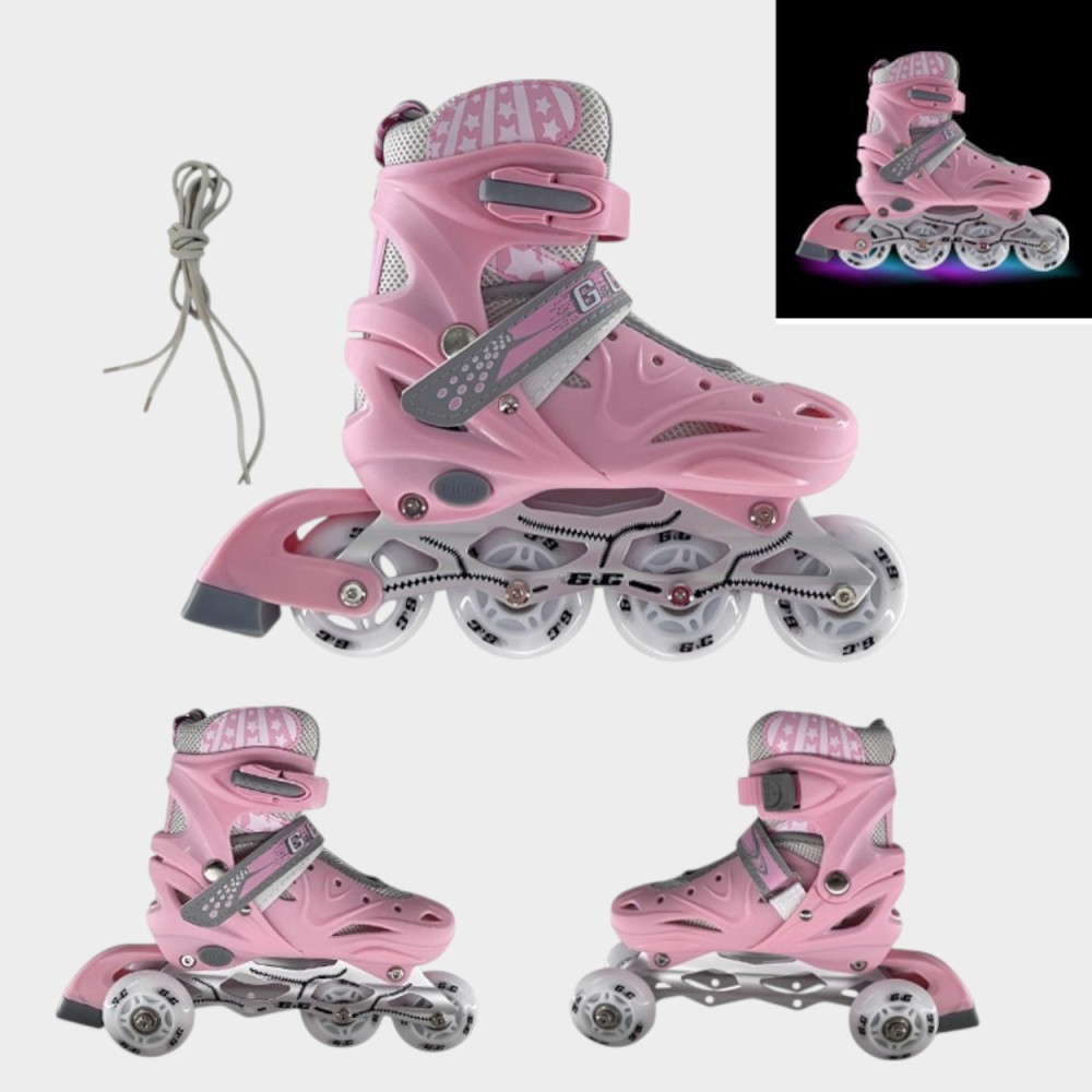 Αυξομειούμενα Πατίνια Roller G&C SK10 Σέτ 3 σε 1 Ρόζ/Γκρί Led (Size 38-42)
