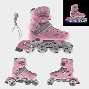 Αυξομειούμενα Πατίνια Roller G&C SK10 Σέτ 3 σε 1 Ρόζ/Γκρί Led (Size 38-42)