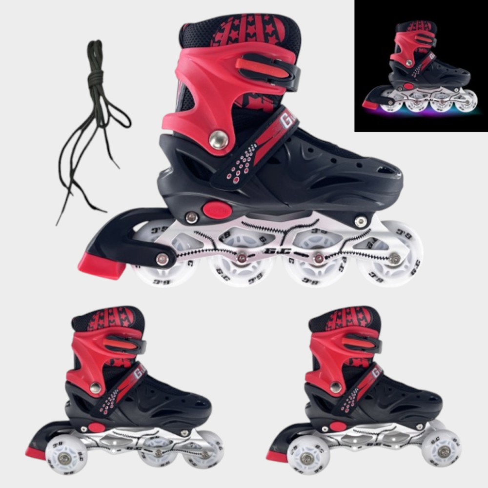 Αυξομειούμενα Πατίνια Roller G&C SK10 Σέτ 3 σε 1 Μαύρο/Κόκκινο Led (Size 38-42)