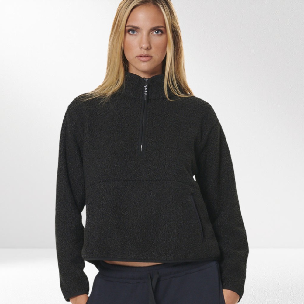 Γυναικείο Φούτερ Body Action Women's Oversize Boucle Fleece Half Zip 061529-01 (Black)