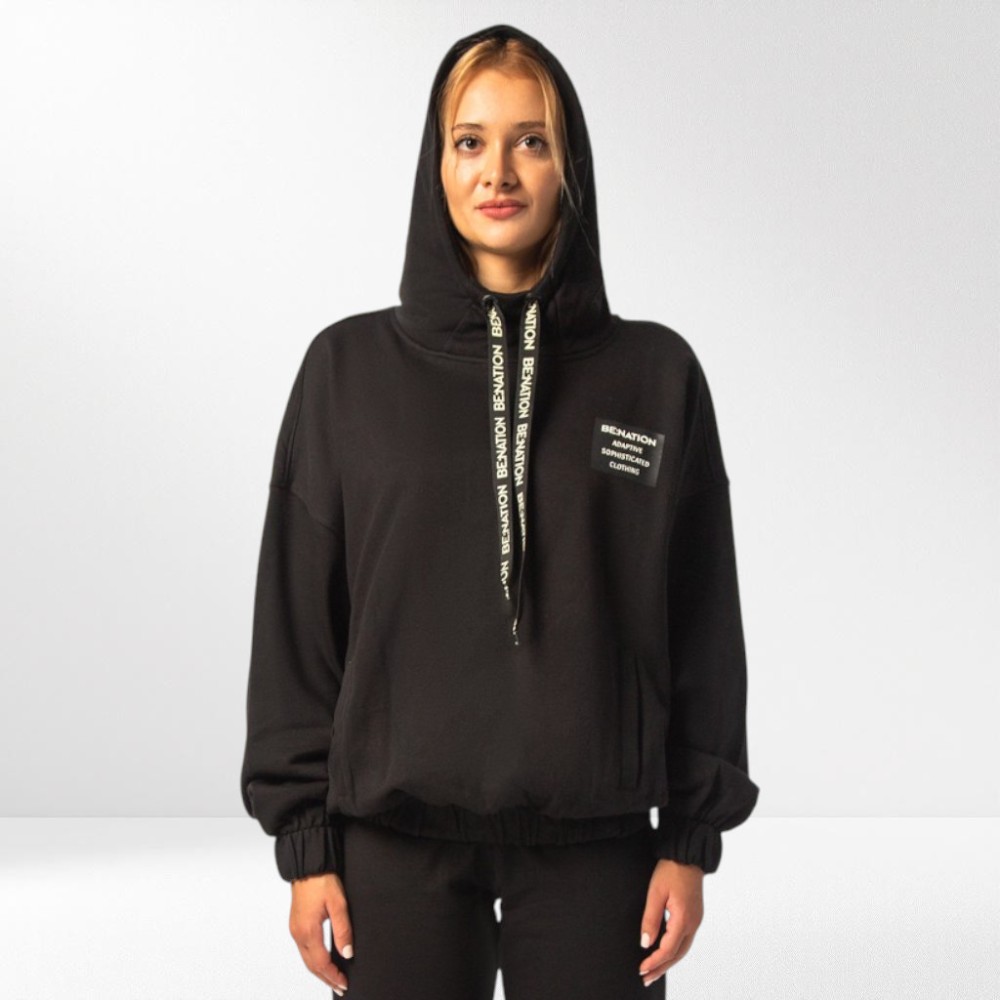 Γυναικείο Φούτερ με Κουκούλα Be Nation Semi Long Antifit Hoodie Black 06102202 01