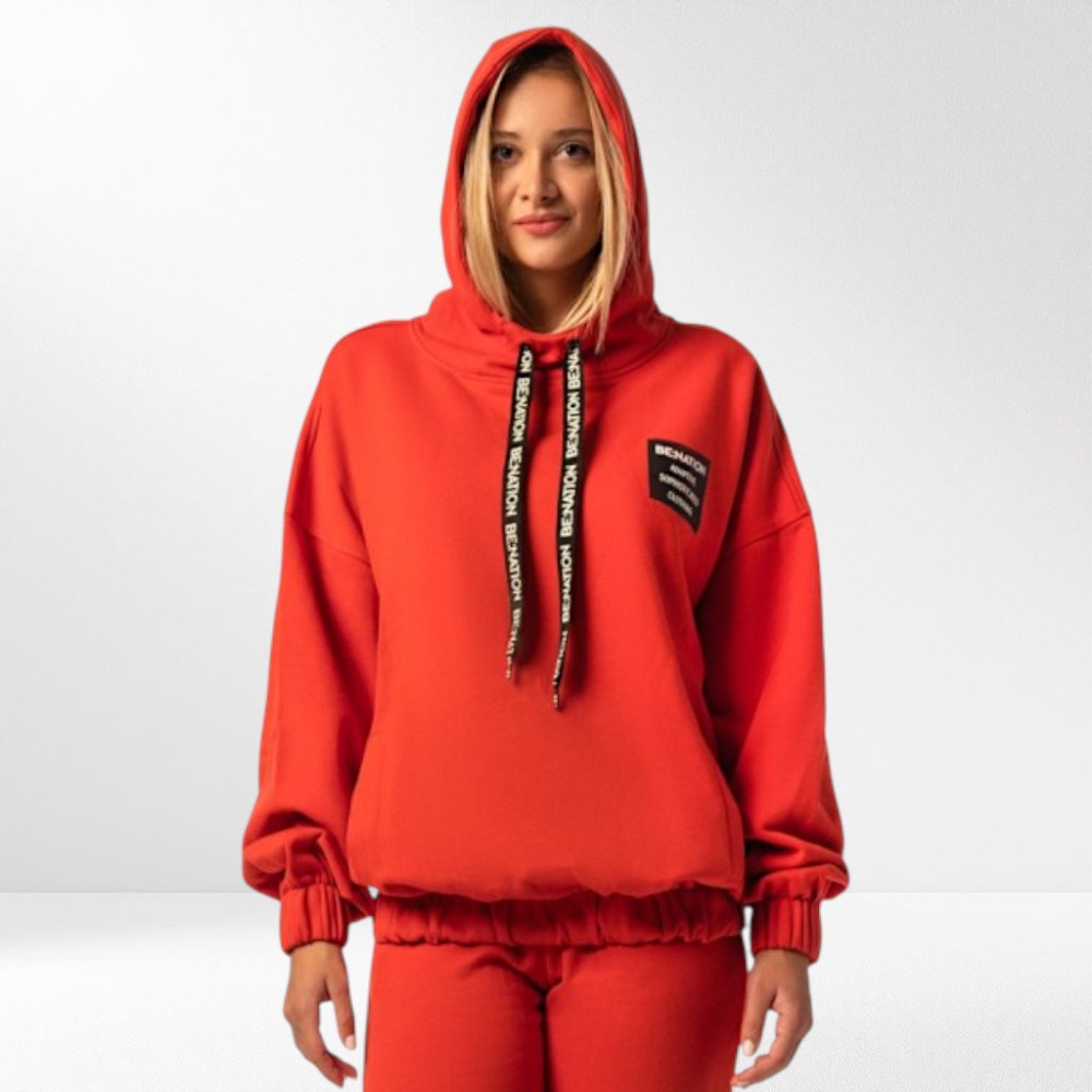 Γυναικείο Φούτερ με Κουκούλα Be Nation Semi Long Antifit Hoodie L.Red 06102202 5A