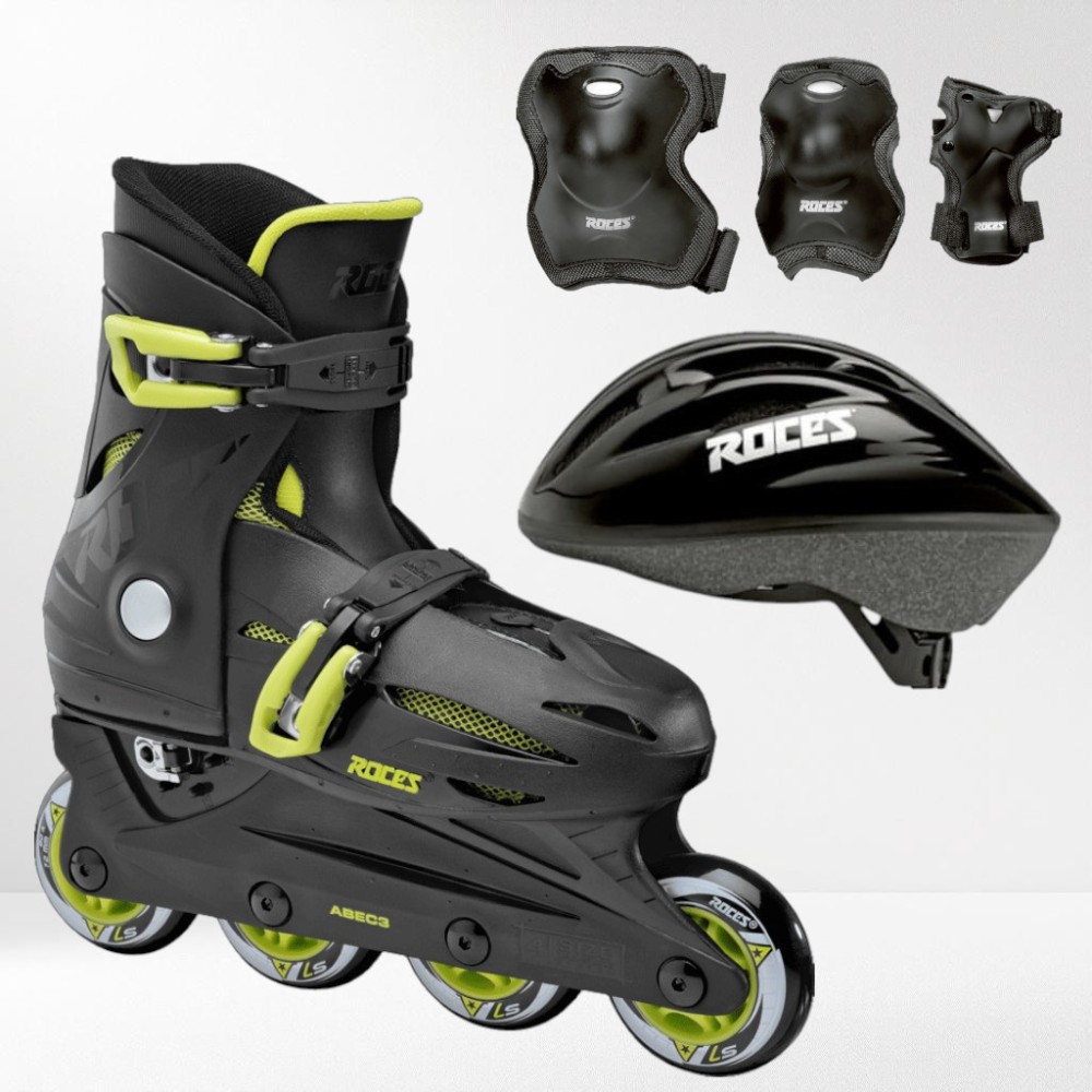 Inline Skates Roces Orlando 4.0 με Προστατευτικά και Κράνος, Μαύρο Λάιμ 18.400833/BL (Size 25-29)
