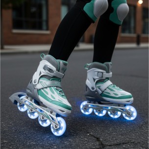 Αυξομειούμενα Πατίνια Roller G&C BW 188 Γκρί/Μπλέ με Led Τροχούς (Size 35-38)