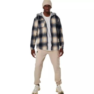 Ανδρικό Καρό Πουκάμισο με Κουκούλα και Φερμουάρ Body Action Men's Plain Hooded Flannel Shirt 073532-04B(Ecru Navy)