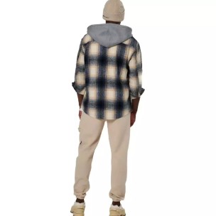 Ανδρικό Καρό Πουκάμισο με Κουκούλα και Φερμουάρ Body Action Men's Plain Hooded Flannel Shirt 073532-04B(Ecru Navy)