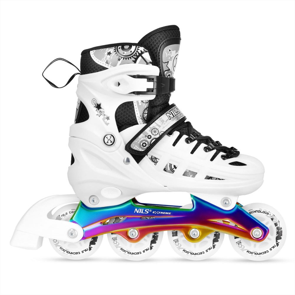 Αυξομειούμενα Πατίνια Roller NH10905 4 σε 1 Inline Skates Άσπρο Rainbow με Led Τροχούς Medium (Size 35-38)