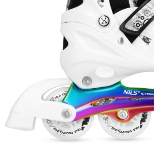 Αυξομειούμενα Πατίνια Roller NH10905 4 σε 1 Inline Skates Άσπρο Rainbow με Led Τροχούς Medium (Size 35-38)