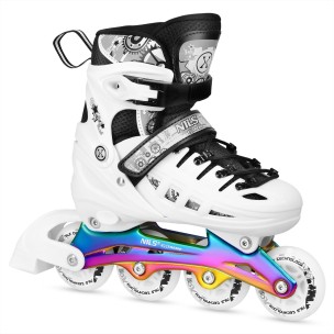 Αυξομειούμενα Πατίνια Roller NH10905 4 σε 1 Inline Skates Άσπρο Rainbow με Led Τροχούς Small (Size 31-34)