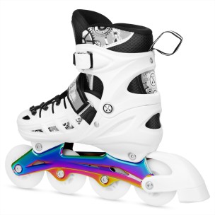 Αυξομειούμενα Πατίνια Roller NH10905 4 σε 1 Inline Skates Άσπρο Rainbow με Led Τροχούς Small (Size 31-34)