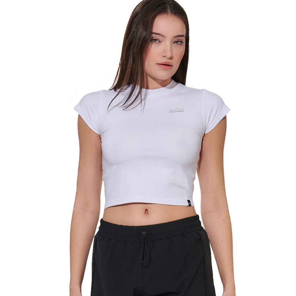 Γυναικείο T-Shirt Body Action Women's Cropped Stretch Jersey T-Shirt 051625-01 (White)