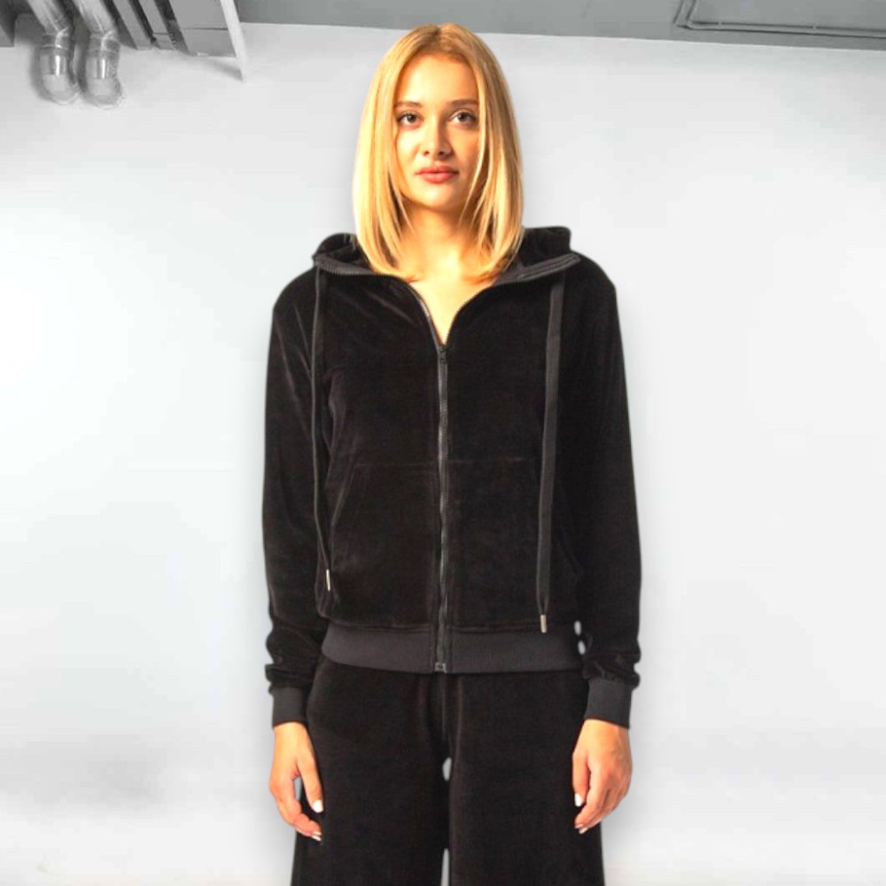 Γυναικεία Ζακέτα με Κουκούλα Be Nation Velour Full Zip Hood Black 07102206 01