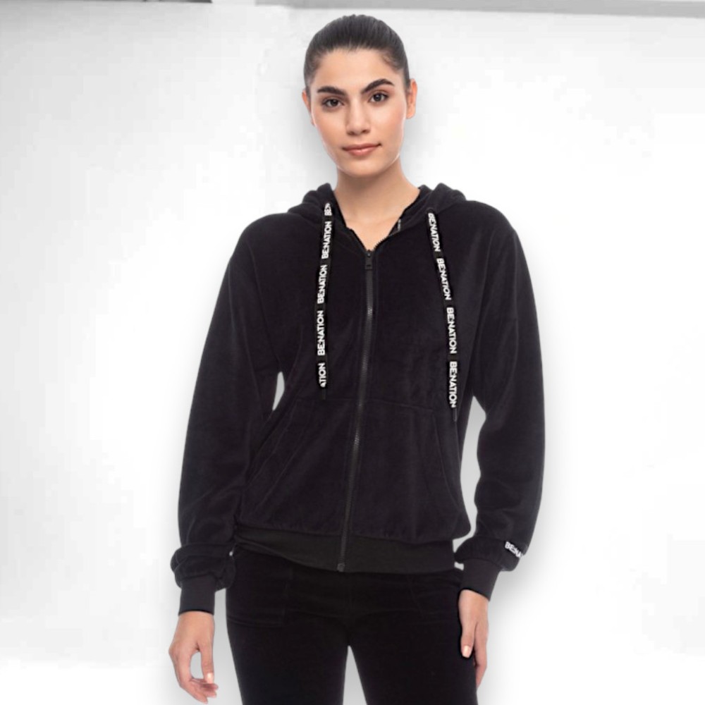 Γυναικεία Ζακέτα με Κουκούλα Be Nation Velour Full Zip Hood Black 07102303-01