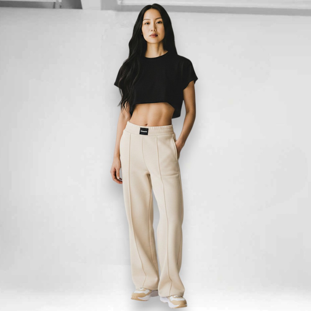 Γυναικείο Παντελόνι Φόρμας Be Nation High Waist Wide Leg Pant Pastel Greige 3J 02102302-1-1