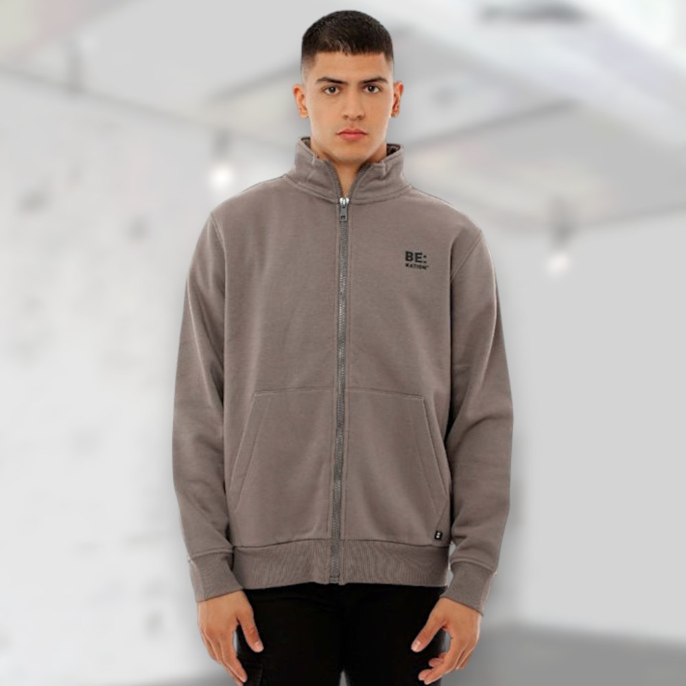 Ανδρική Ζακέτα με Κουκούλα Be:Nation Logo Full Zip Mock Neck 07302402 (Charcoal)