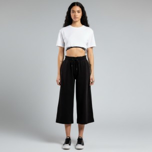 Γυναικείο Παντελόνι Φόρμας BeNation Terry Cropped Wide Leg Pant 02112501-01 (Black)