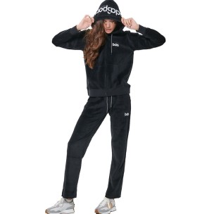 Γυναικεία Βελουτέ Ζακέτα με Κουκούλα Body Action Women's Velour Hoodie Jacket 071622-01 (Black)