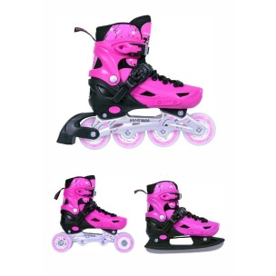Αυξομειούμενα Πατίνια/Roller Skates/Παγοπέδιλα 3 σε 1 Αθλοπαιδιά, Ρόζ 002.10306/RIS/P/31 (Size 31-34)
