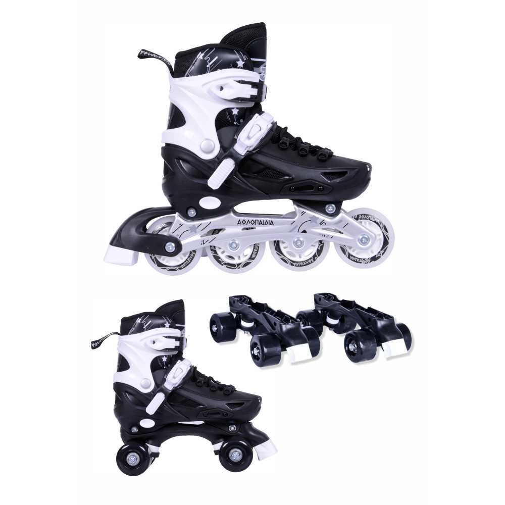 Αυξομειούμενα Πατίνια/Roller Skates 2 σε 1 Αθλοπαιδιά, Μαύρο 002.10306/INLR/M/35 (Size 35-38)