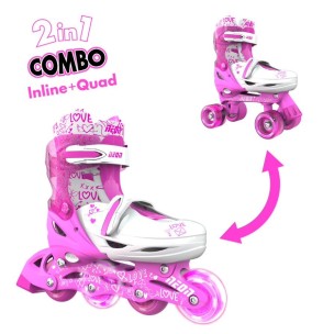 Αυξομειούμενα Inline/Roller Skates Yvolution Neon Combo 2 σε 1, Ροζ (Size 34-38)