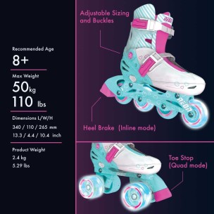 Αυξομειούμενα Inline/Roller Skates Yvolution Neon Combo 2 σε 1, Ροζ (Size 34-38)