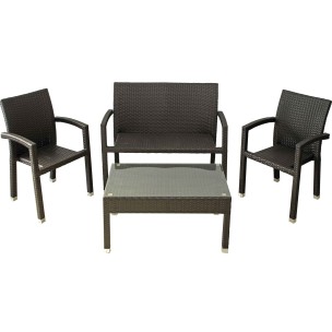 Σαλόνι Rattan 4 Τεμαχίων Καφέ Δύο Τόνων με Σκελετό Αλουμινίου 394-2786