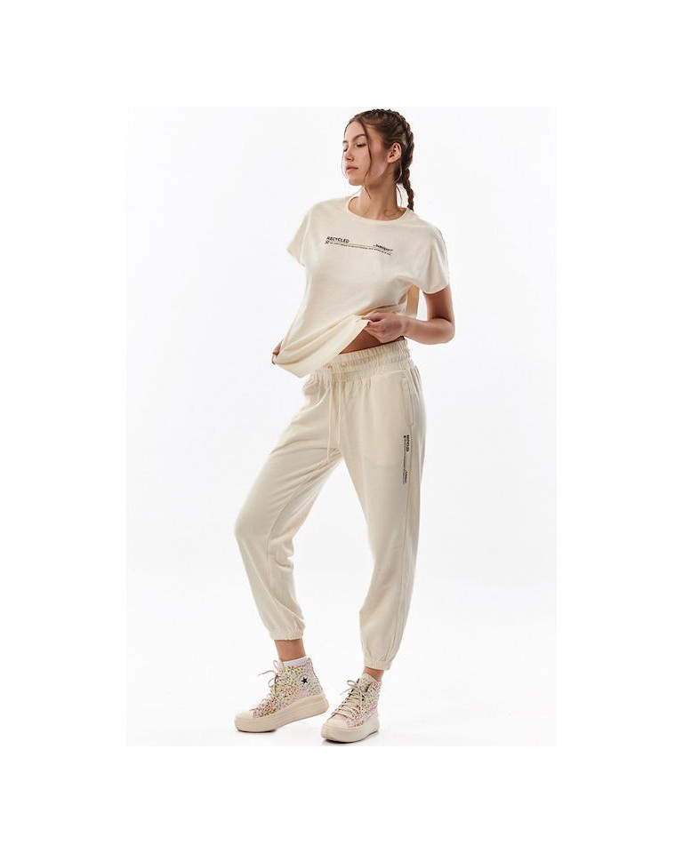 Γυναικείο Παντελόνι Φόρμας Body Action Women Sustainable High Way Pants 021329-05A Offwhite