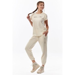 Γυναικείο Παντελόνι Φόρμας Body Action Women Sustainable High Way Pants 021329-05A Offwhite