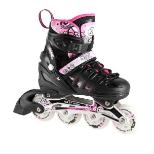 Αυξομειούμενα Roller Nils Extreme Σέτ 4 σε 1 Inline Skates NH 10905 Μαύρο/Ρόζ Led (Size 31-34)