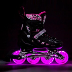 Αυξομειούμενα Roller Nils Extreme Σέτ 4 σε 1 Inline Skates NH 10905 Μαύρο/Ρόζ Led (Size 31-34)