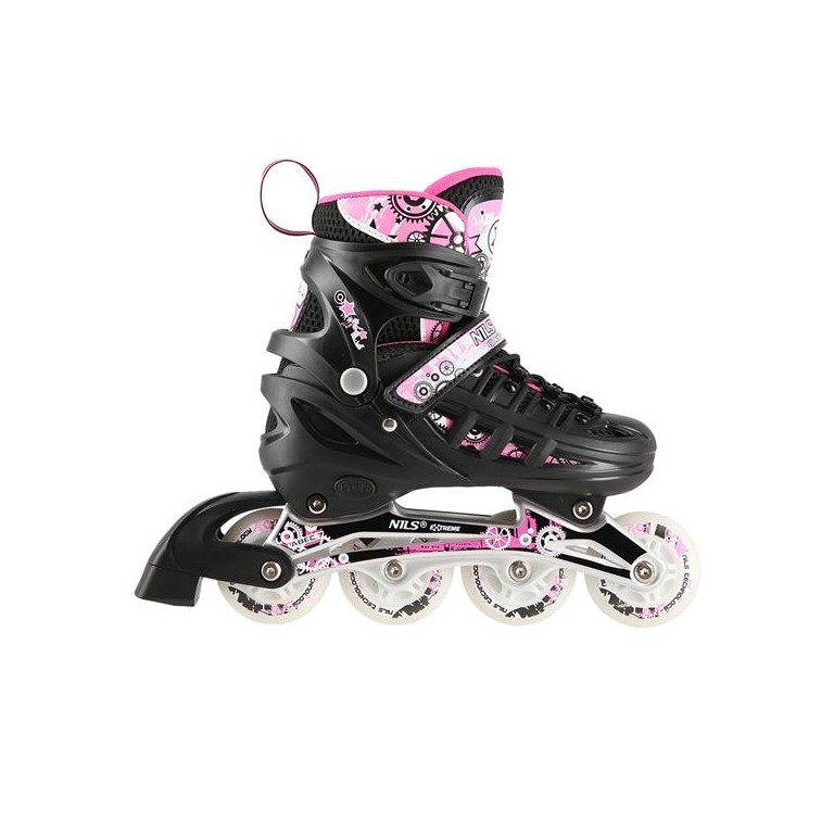 Αυξομειούμενα Roller Nils Extreme Σέτ 4 σε 1 Inline Skates NH 10905 Μαύρο/Ρόζ Led (Size 31-34)