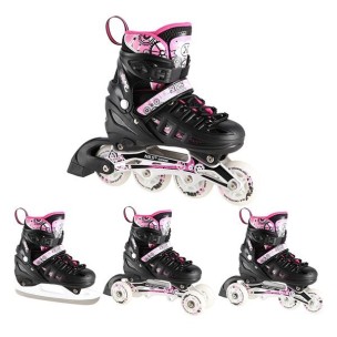 Αυξομειούμενα Roller Nils Extreme Σέτ 4 σε 1 Inline Skates NH 10905 Μαύρο/Ρόζ Led (Size 39-42)