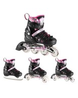 Αυξομειούμενα Roller Nils Extreme Σέτ 4 σε 1 Inline Skates NH 10905 Μαύρο/Ρόζ Led (Size 39-42)
