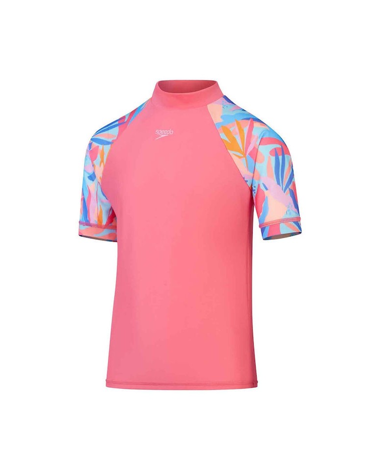 Παιδική Μπλούζα Αντιηλιακή (UV) Speedo Girls Printed Short Sleeve Suntop "Fandango Pink/Marine Blue" 117311-6773