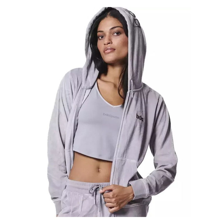 Γυναικεία Ζακέτα με Κουκούλα Body Action Women's Velour Hoodie Jacket 071417-03 Lilac Grey