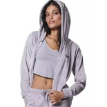 Γυναικεία Ζακέτα με Κουκούλα Body Action Women's Velour Hoodie Jacket 071417-03 Lilac Grey