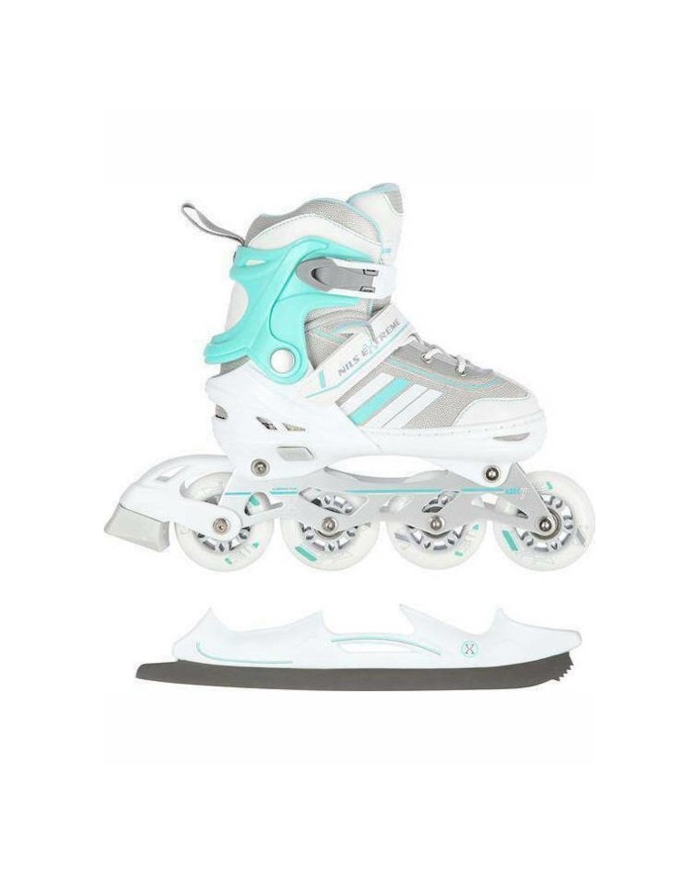 Αυξομειούμενα Roller Nils Extreme In-Line Skates/Hockey Ice Skates 2 σε 1 Άσπρο/Μπλέ NH18191 (Size 29-33)