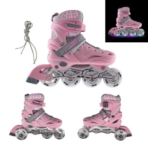 Αυξομειούμενα Πατίνια Roller GC SK10 Σέτ 3 σε 1 Ρόζ/Γκρί Led (Size 29-32)
