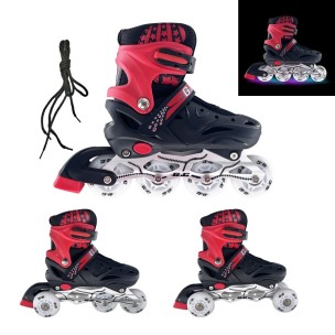 Αυξομειούμενα Πατίνια Roller GC SK10 Σέτ 3 σε 1 Μαύρο/Κόκκινο Led (Size 38-42)